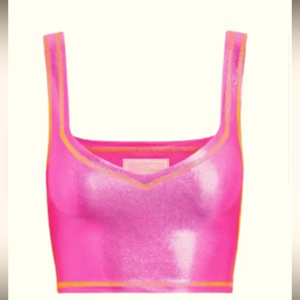 Shiny Pink Crop Top with Orange Accents by The Mighty Company